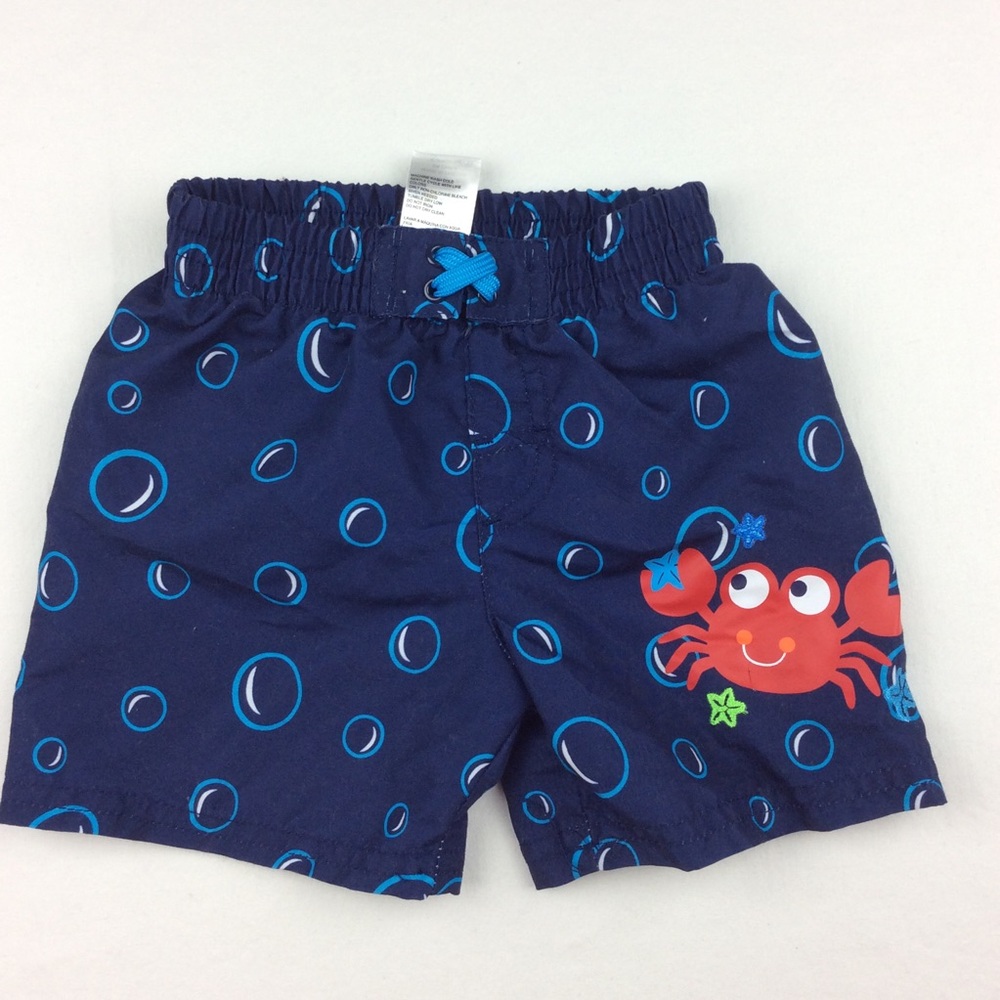 🍼 6 for $18 Swim Trunks Navy Blue & Red Crab
